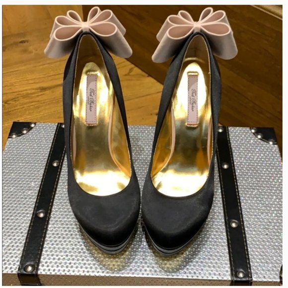 Ted Baker Black Satin Oaker Back Bow Heel shoe 6 - Picture 8 of 12